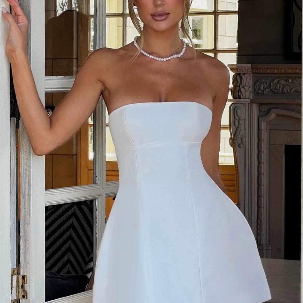 Babyboo Mini Dress - Ivory White Strapless Pleated A-Line Dress for Graduation
